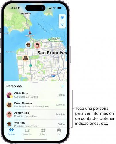 Opción de compartir ubicación mediante la app Buscar de IOS