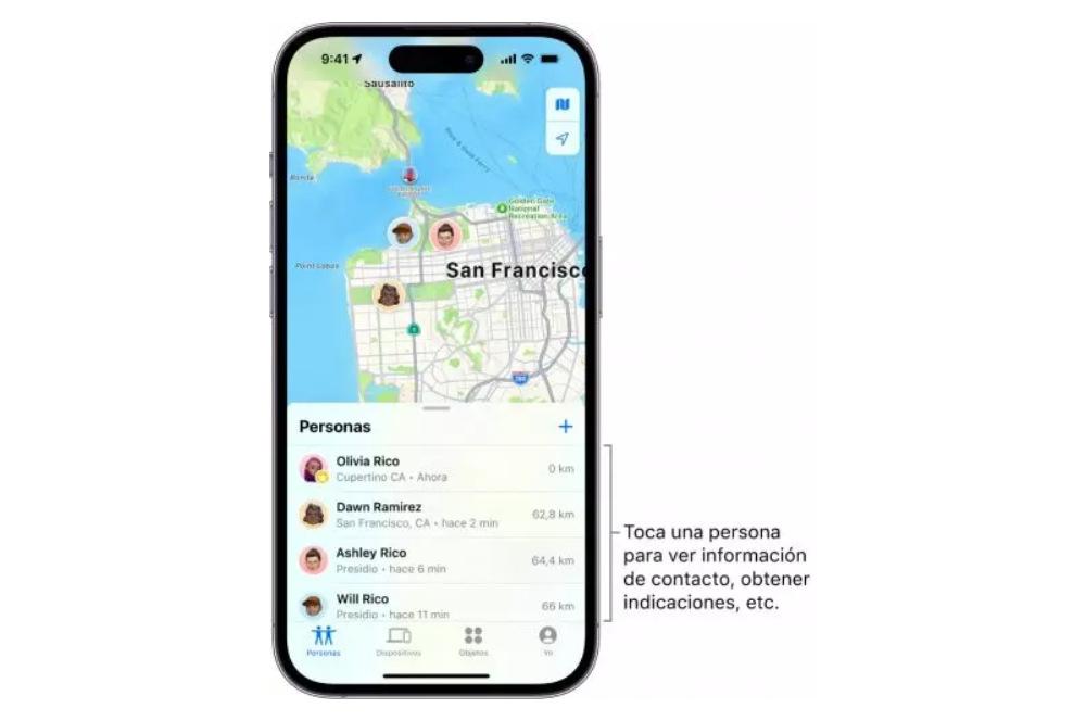 Opción de compartir ubicación mediante la app Buscar en iPhone.