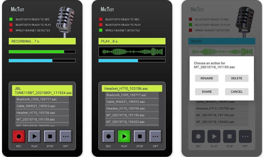 Interfaz de la app MicTest de Android