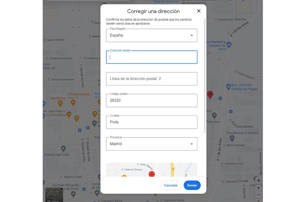 corregir dirección google maps