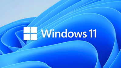 Logo oficial de Windows 11 sobre un fondo azul oscuro, mostrando el diseño de ventana centrado característico del sistema operativo