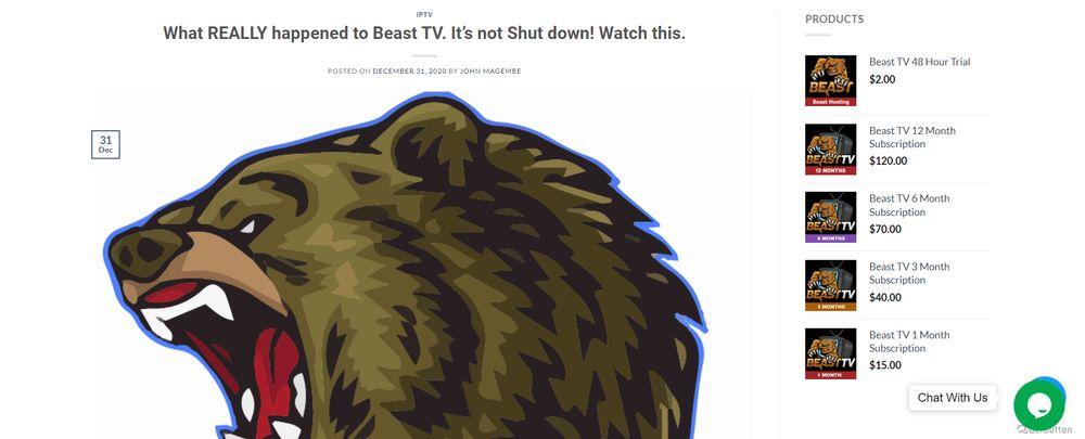 Captura de la web sucesora de Beast TV