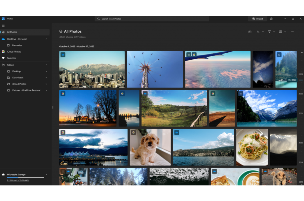 Windows 11 línea de tiempo aplicación fotos