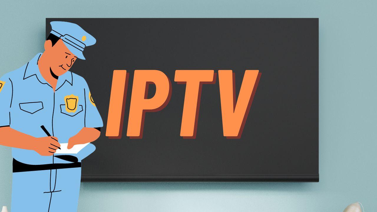 Policía y pantalla con el logo de IPTV