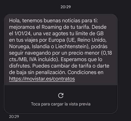 SMS de Movistar con cambios en roaming