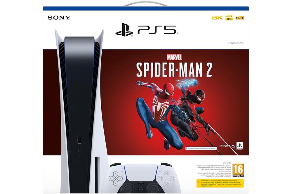 Consola PS5 con el juego de Spider-Man 2