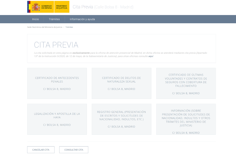 página web cita previa Madrid