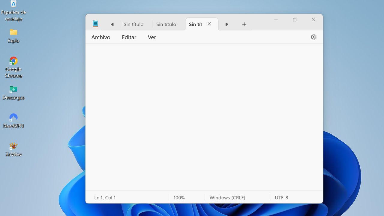 Un documento de Bloc de notas abierto en Windows 11