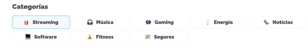 Listado de categorías de la web Foca