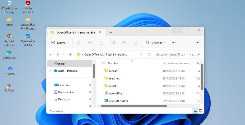 El Explorador de archivos de Windows 11 abierto en primer plano