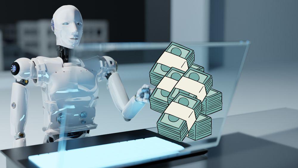 Un robot contando dinero en la pantalla