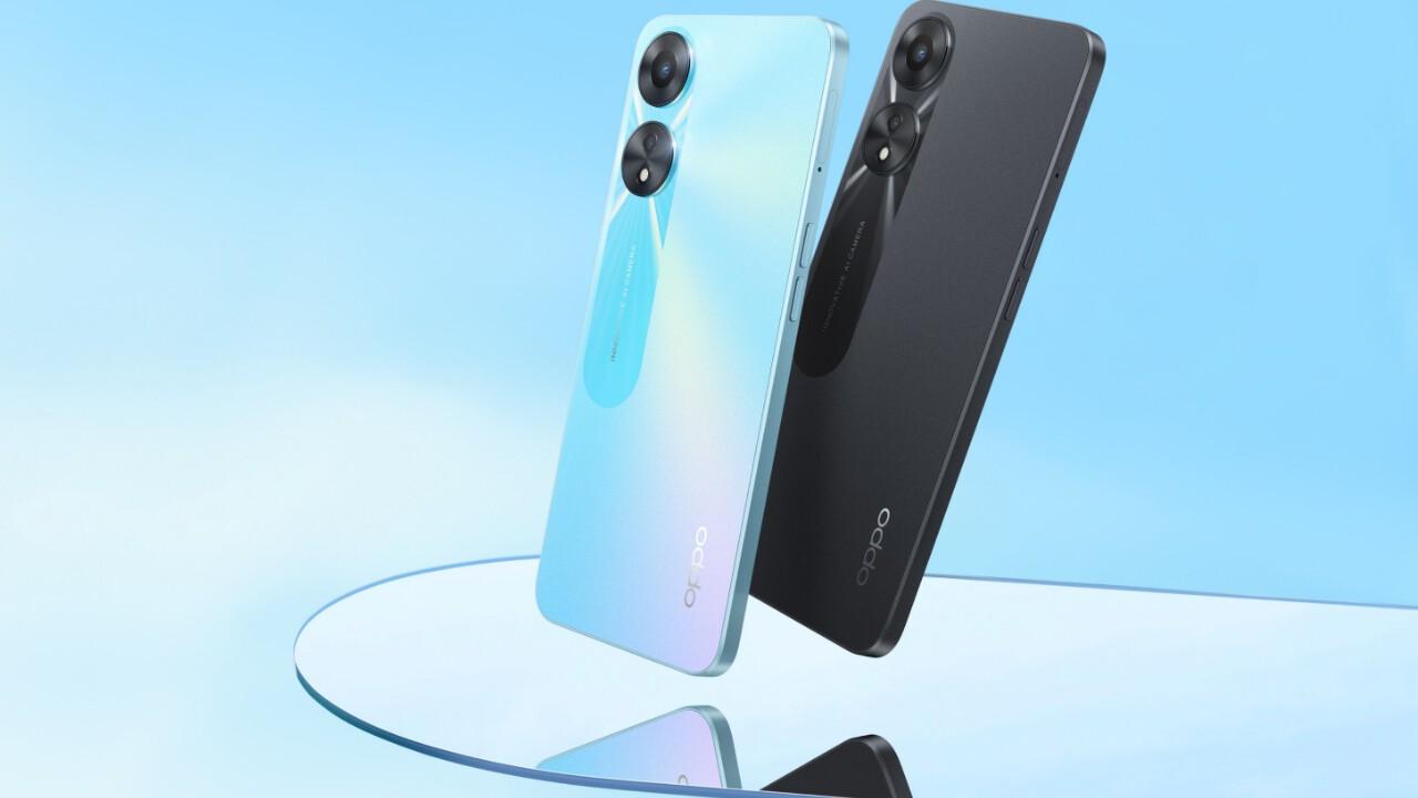 smartphone OPPO A58 en azul y negro
