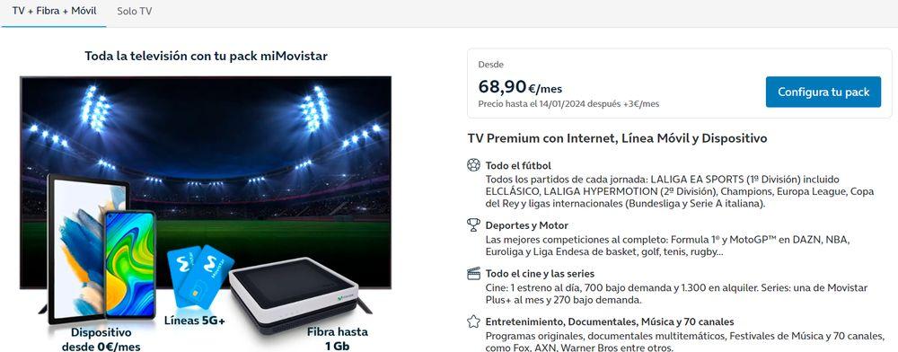 Precio actualizado para enero de 2024 de Movistar con fibra, móvil y televisión