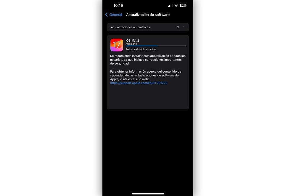 actualización iOS 17.1.2