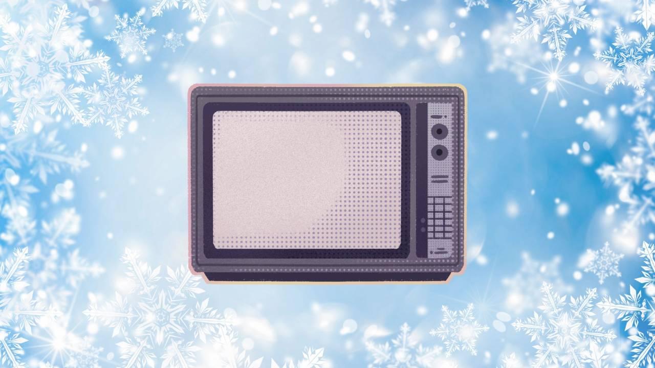 television con fondo de nieve