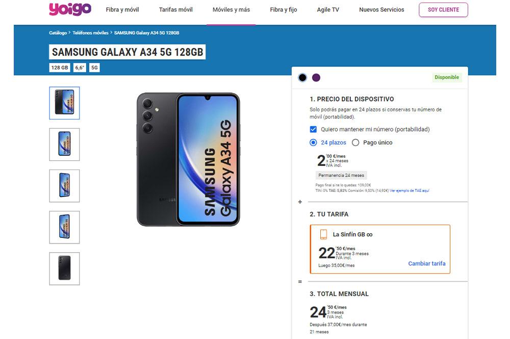 Samsung Galaxy A34 5G en Yoigo