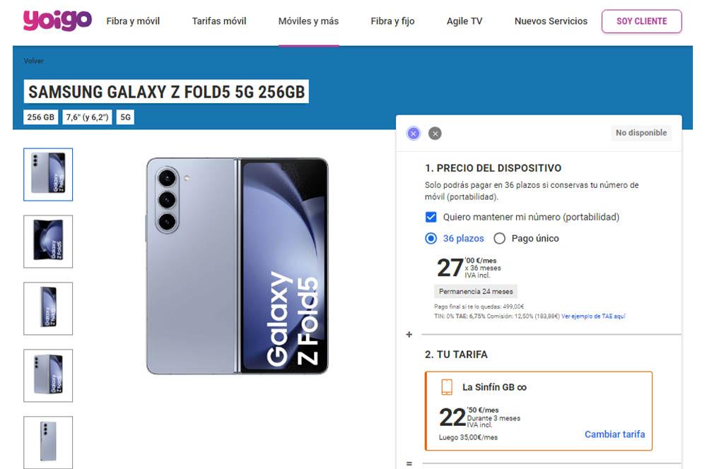 Samsung Galaxy Z Fold5 en Yoigo