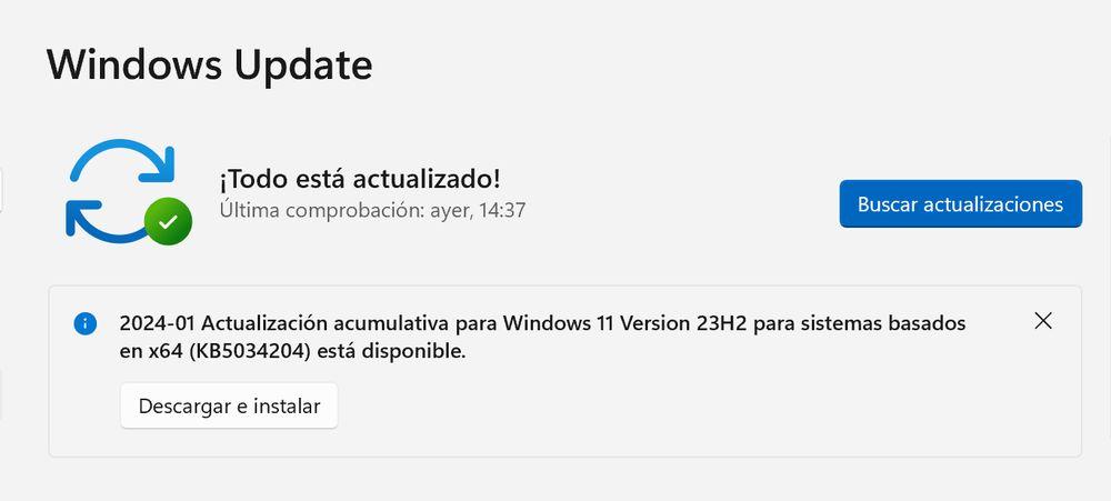 Actualización Windows 11 versión KB5034204 disponible
