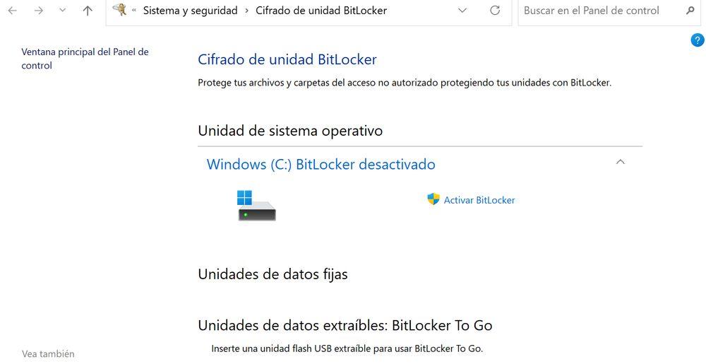 BitLocker desactivado en Windows