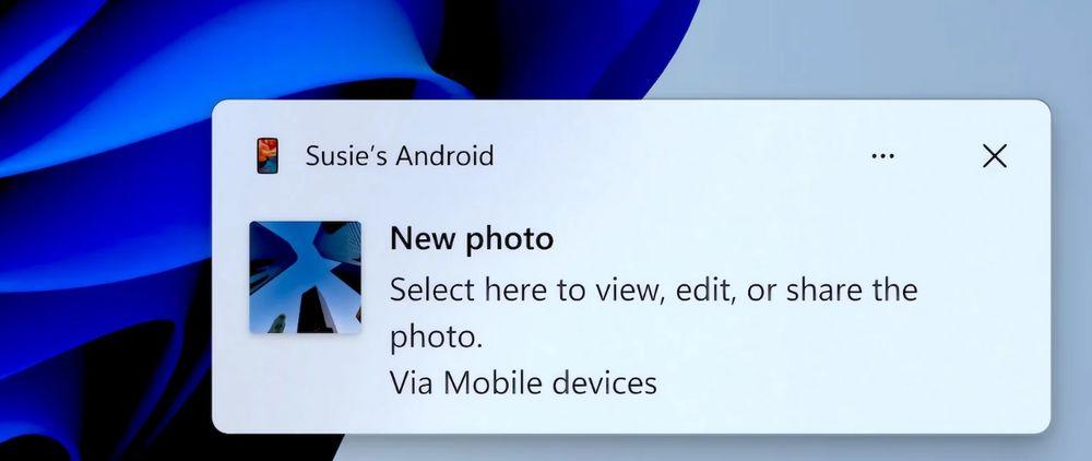 Alerta para compartir una foto de Android con Windows