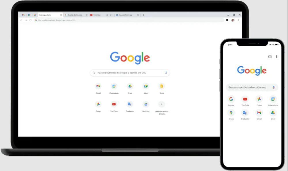 Google Chrome instalado en un ordenador portátil y en un móvil