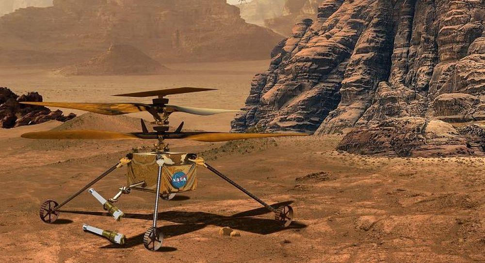 El helicóptero Ingenuity en la superficie de Marte