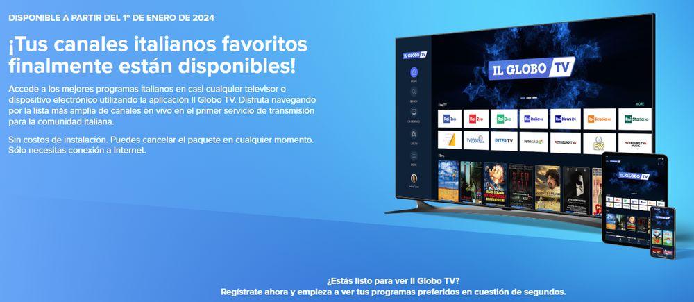 Página de entrada de la web del servicio Il Globo TV