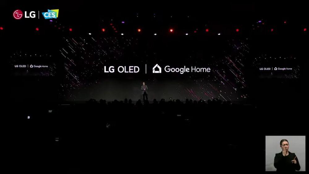 Logo de Google Home con LG en el CES 2024