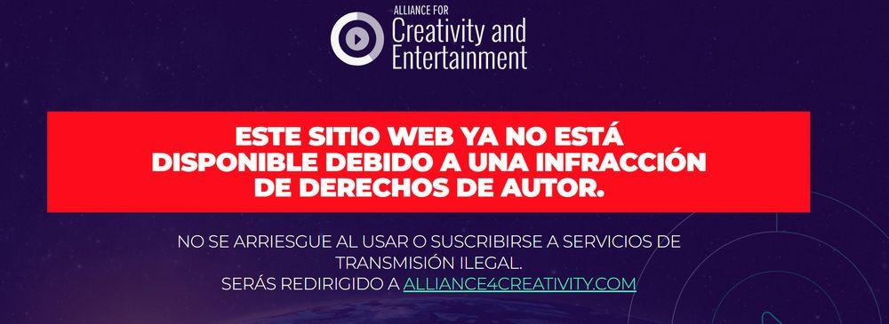 Mensaje de ACE del cierre de una web pirata en español