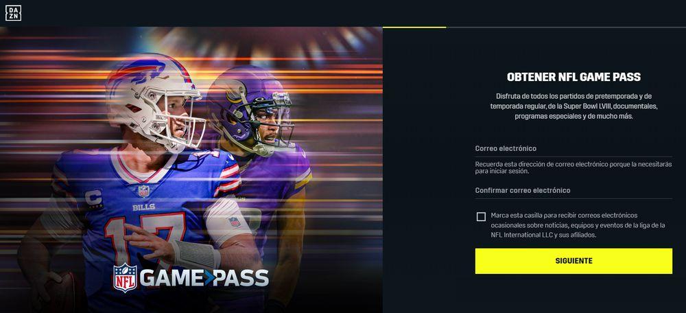 Acceso al registro del NFL Game Pass en DAZN