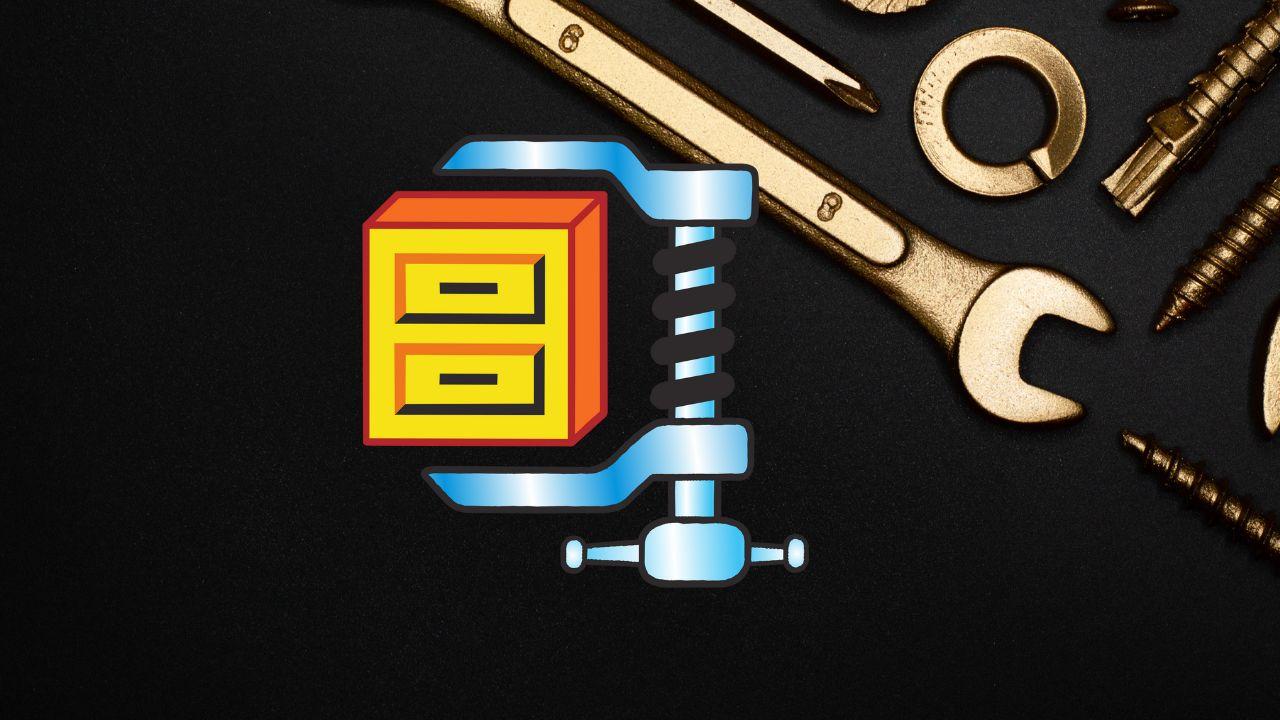 Logo de archivo ZIP con herramientas de trabajo