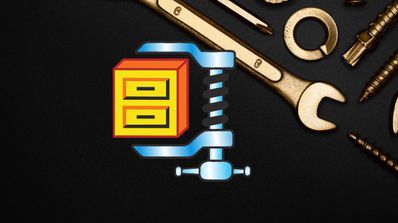 Logo de archivo ZIP con herramientas de trabajo