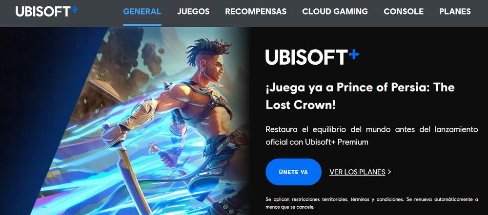 Menú de entrada de la web del servicio Ubisoft+