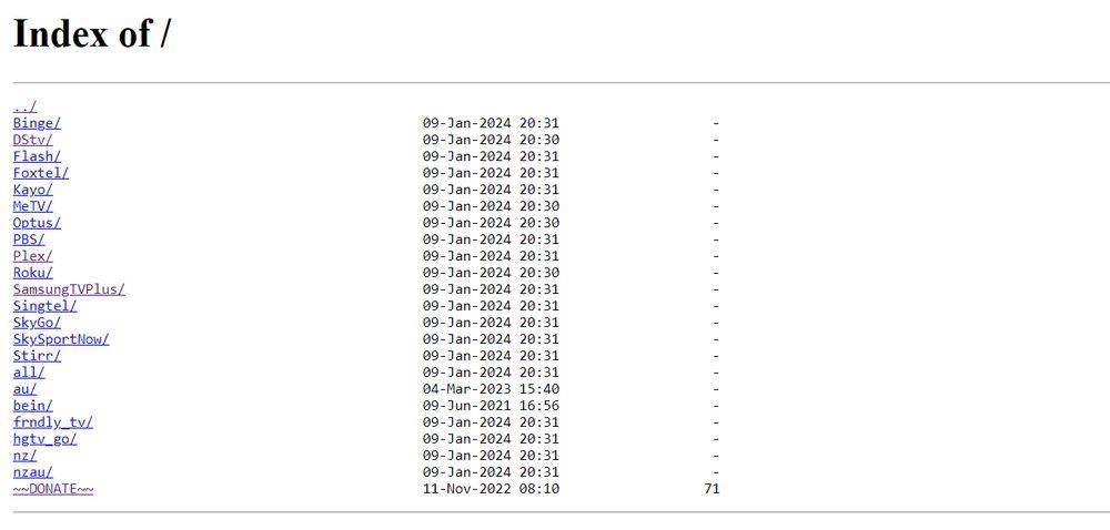 Captura de los índices de archivos de la web de Matt Huisman