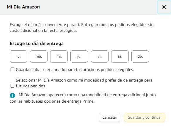 Configurar entrega Mi Día Amazon