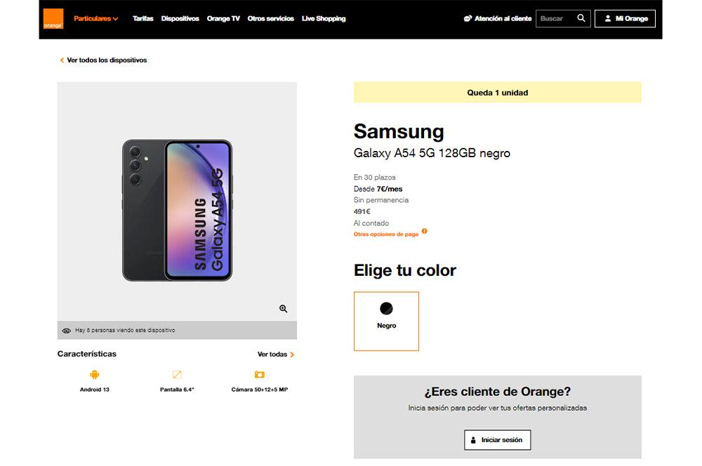Samsung Galaxy A54 5G en Orange