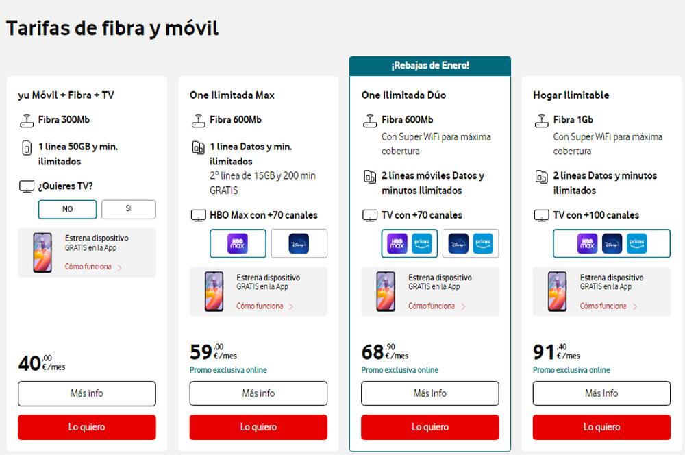tarifas convergentes Vodafone