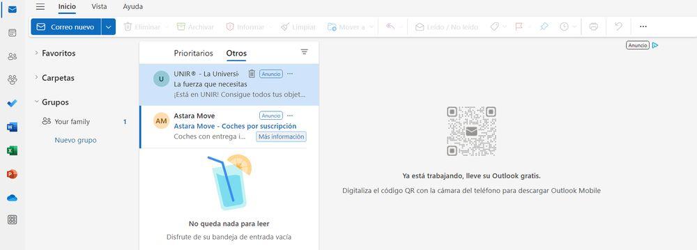 Presencia de anuncios publicitarios en español en la nueva versión de Outlook