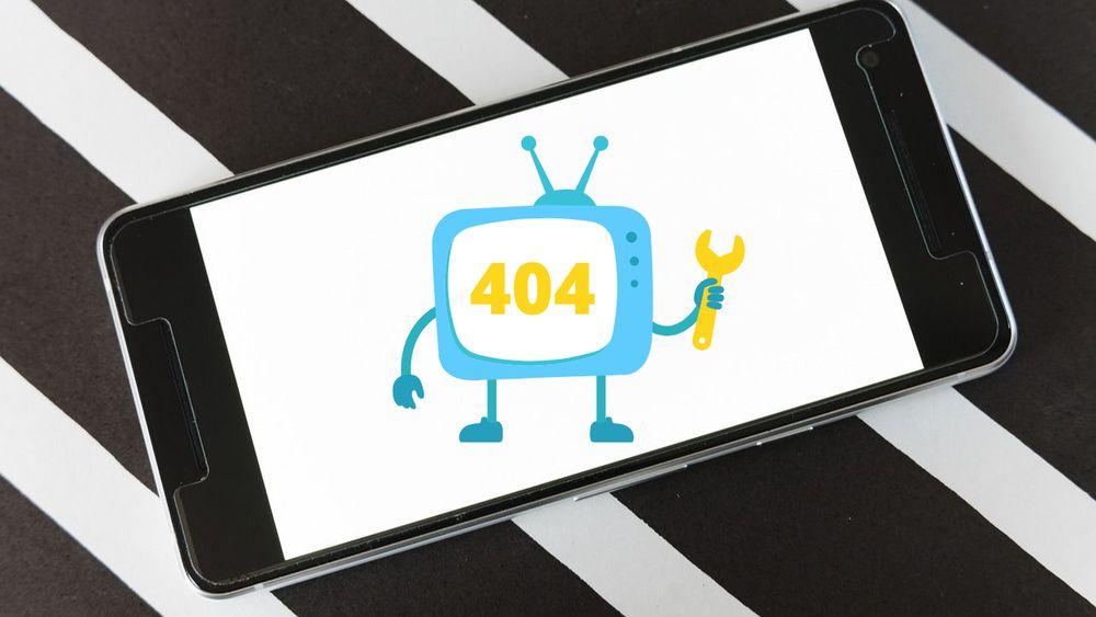 Un smartphone con el dibujo de una TV con el error 404