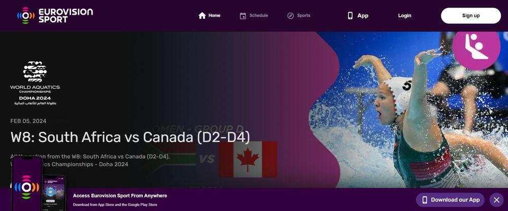 Interfaz de navegación de la plataforma de streaming Eurovision Sport