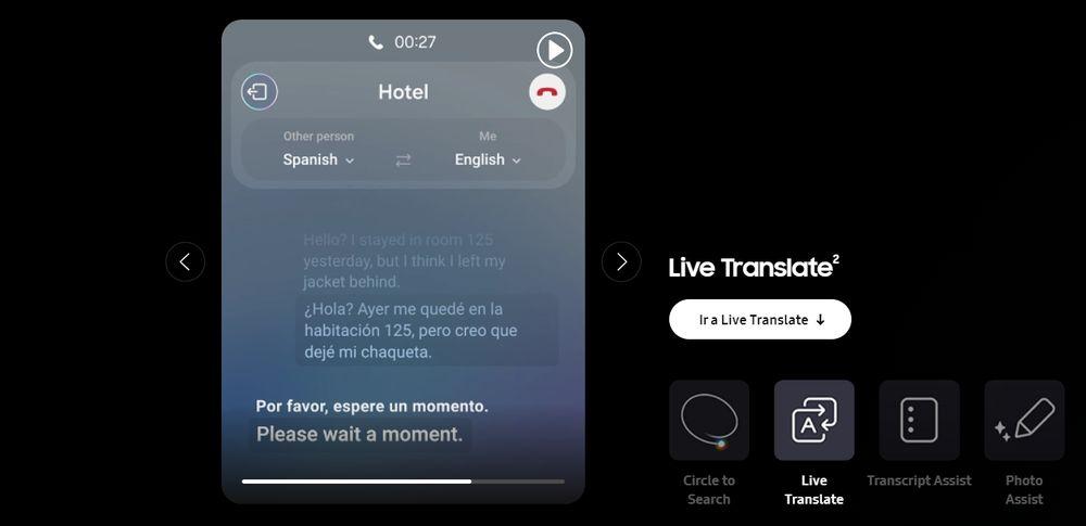 Función de traducción en tiempo real de Galaxy AI