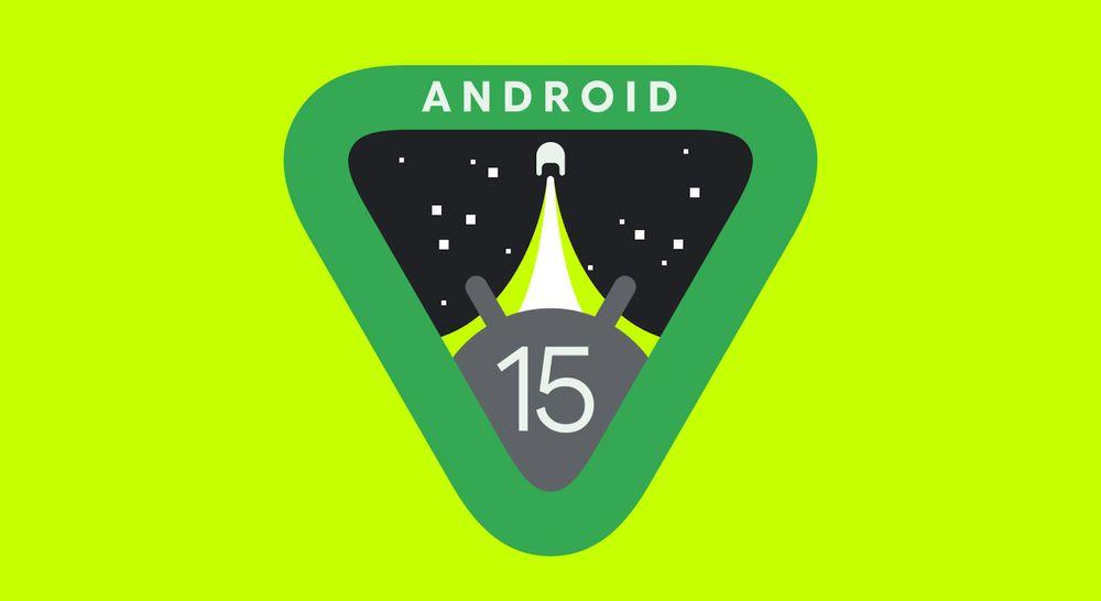 Logo de Android 15 publicado por Google con fondo verde