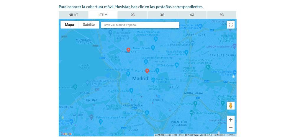 Examinando la cobertura LTE-M del mapa de red de Movistar