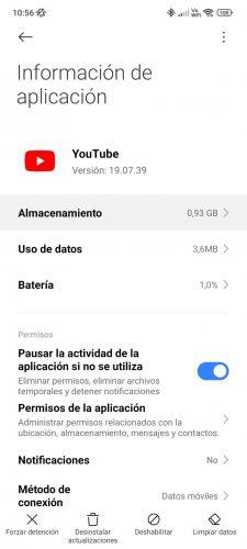 Borrar caché YouTube Android 5