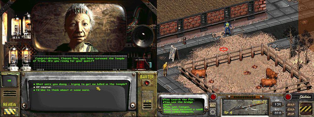 Dos capturas de pantalla del clásico juego Fallout 2