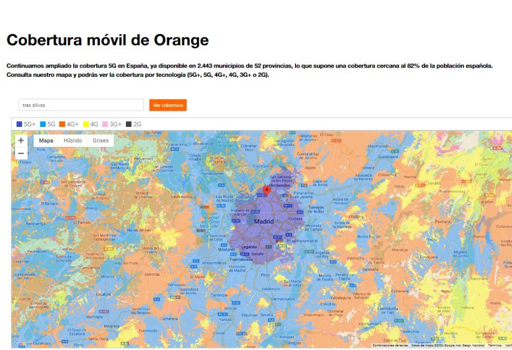 Mapa cobertura móvil de Orange