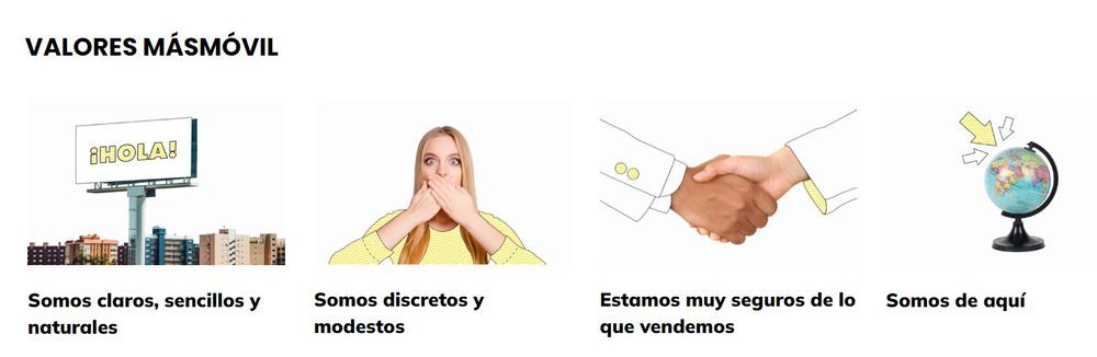 Iconos representativos con los valores de MásMóvil