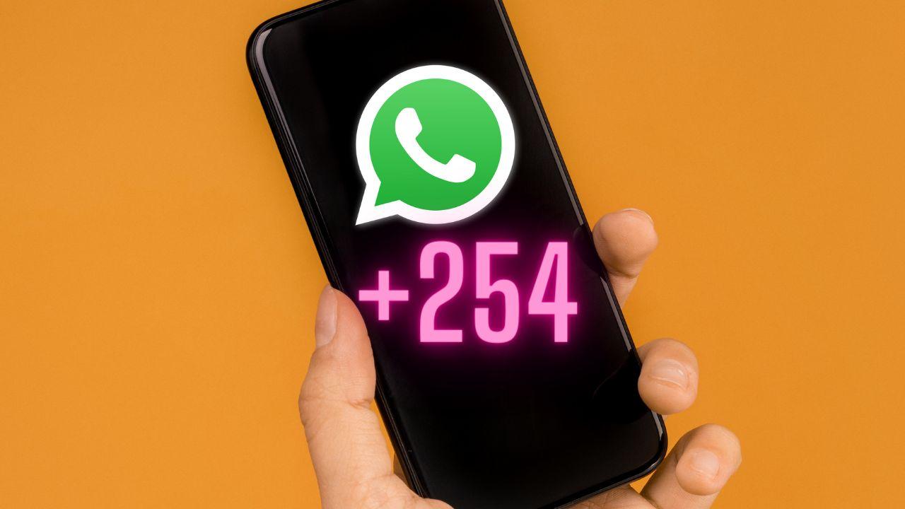 Un móvil con el logo de WhatsApp y el prefijo +254