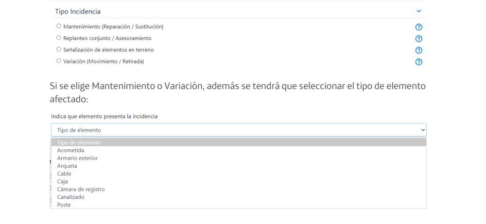 Tipos de incidencias de las que dar aviso en Petter