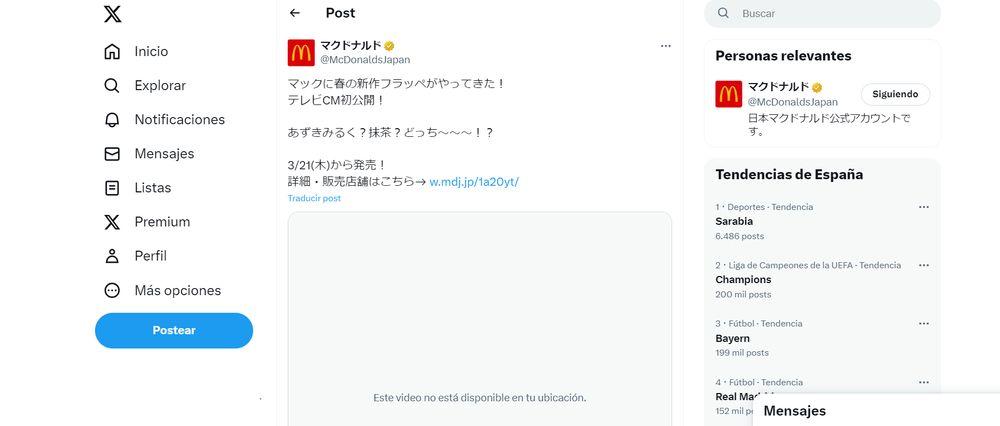 Un vídeo de McDonald's en Twitter que ha sido bloqueado